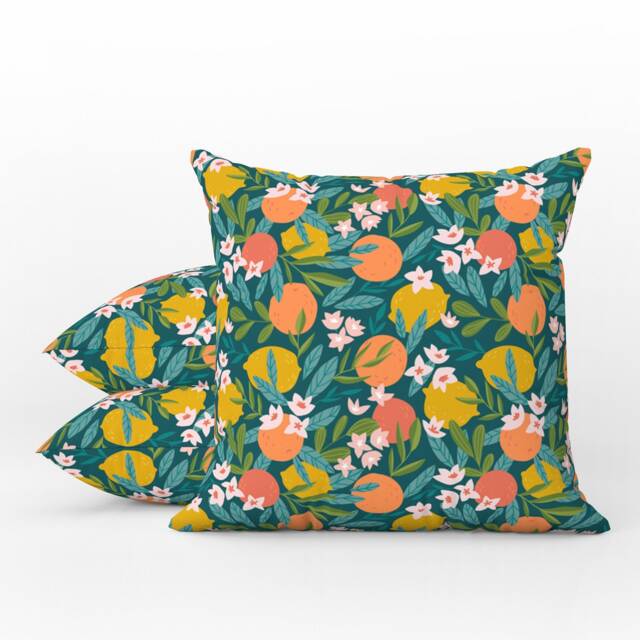Outdoor Pillows - Weatherproof Garden Cushions Capri Citrus Fruit Pattern Green, Orange Yellow Decorative Waterproof Home Decor - image 1