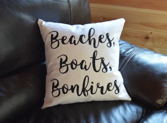Beaches, Boats, & Bonfires Lake Quote Pillow Handmade Decorative Throw - image 1