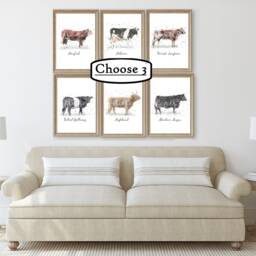 Watercolour Cow Wall Art Prints, Set Of Gift, Painting, Breeds, Highland Cow, Cattle Print, Country Home Decor, Farm - thumbnail 2
