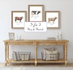Watercolour Cow Wall Art Prints, Set Of Gift, Painting, Breeds, Highland Cow, Cattle Print, Country Home Decor, Farm - thumbnail 1