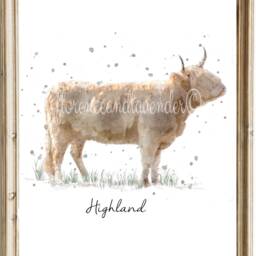 Watercolour Cow Wall Art Prints, Set Of Gift, Painting, Breeds, Highland Cow, Cattle Print, Country Home Decor, Farm - thumbnail 3