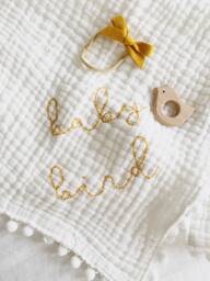Cloud Pom Blanket Personalized Baby Blanket, Swaddle With Name, Blanket Name - thumbnail 1