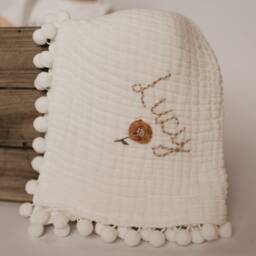 Cloud Pom Blanket Personalized Baby Blanket, Swaddle With Name, Blanket Name - thumbnail 2