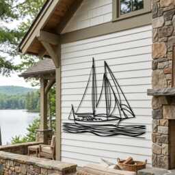 Sailboat Metal Wall Art - Nautical Line Sculpture Coastal Lake House Decor - thumbnail 2