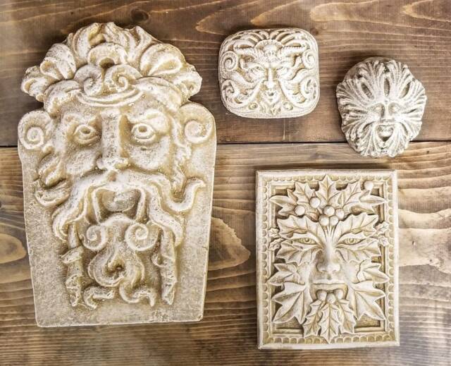Lot Of 4 Green Man Leaf Face Home Garden Wall Plaque - image 1