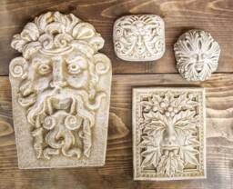 Lot Of 4 Green Man Leaf Face Home Garden Wall Plaque - thumbnail 1