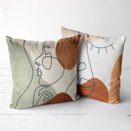 Abstract Woman Face Velvet Cushion Covers Brown & Green, Set Of 2 - thumbnail 3