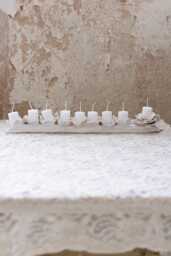 Handmade Ceramic Menorah Candle Holder - White Flowers Or Lace Hanukkah Decor Modern For - thumbnail 1