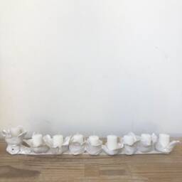 Handmade Ceramic Menorah Candle Holder - White Flowers Or Lace Hanukkah Decor Modern For - thumbnail 4