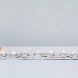 Handmade Ceramic Menorah Candle Holder - White Flowers Or Lace Hanukkah Decor Modern For - thumbnail 2