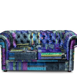 Chesterfield Velvet Two/Three Seater Sofa in Funky Patchwork - thumbnail 2