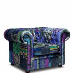 Chesterfield Velvet Two/Three Seater Sofa in Funky Patchwork - thumbnail 4