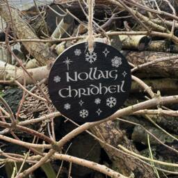 Slate Christmas Tree Decoration, Gaelic Merry Christmas, Snowflake Star - thumbnail 3
