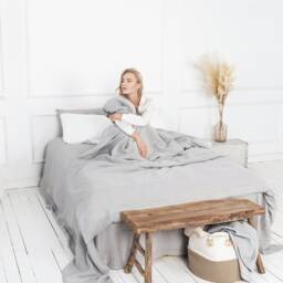 Light Gray Linen Bedding Set, Stonewashed Duvet Cover With Pillowcases Valentines Day Gift - thumbnail 2