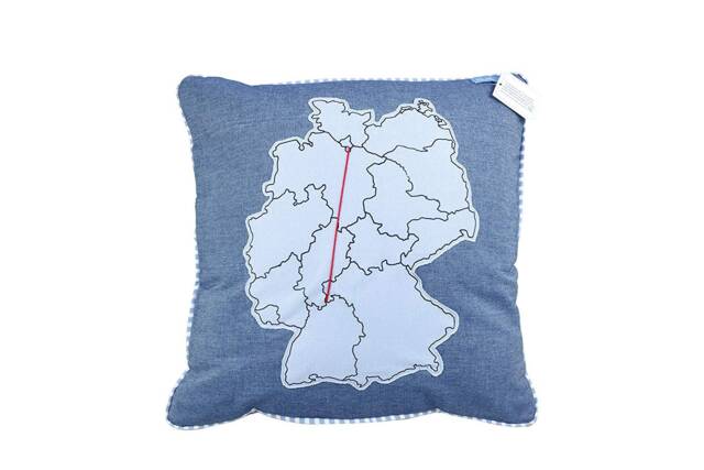 Pillowcase Cushion Cover Pillow Gift Long Distance Relationship Germany Map Blue Red Wool 38.5 X cm Fair Trade Ringelsuse - image 1