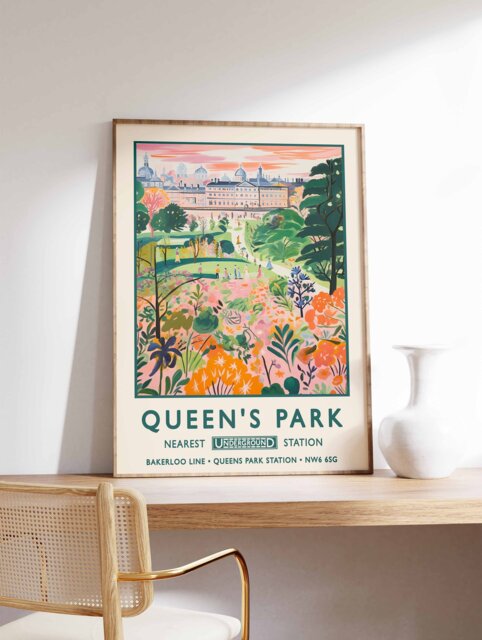 Queen's Park London Print, William Morris Poster, Botanical Gardens Vintage Wall Art, Floral A1/A2/A3/A4 - image 1