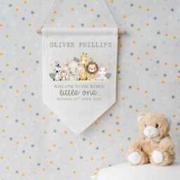 Personalised Linen Flag - Custom Kids Bedroom Wall Decor Birthday Gift For Boy Girl New Baby Nursery Parents - thumbnail 1