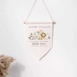 Personalised Linen Flag - Custom Kids Bedroom Wall Decor Birthday Gift For Boy Girl New Baby Nursery Parents - thumbnail 2