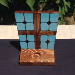 Cross Wall Sconce - Reclaimed Wood Tea Light Stand Stained Glass Faith Of Jerusalem Christian Medieval Spirituality - thumbnail 4