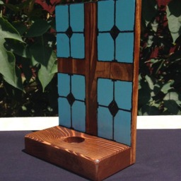 Cross Wall Sconce - Reclaimed Wood Tea Light Stand Stained Glass Faith Of Jerusalem Christian Medieval Spirituality - thumbnail 3