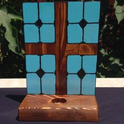 Cross Wall Sconce - Reclaimed Wood Tea Light Stand Stained Glass Faith Of Jerusalem Christian Medieval Spirituality - thumbnail 2