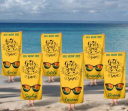 Personalised Beach Towel, Girls Holiday Towels, Hen Do Pool Custom Swim Party - thumbnail 1