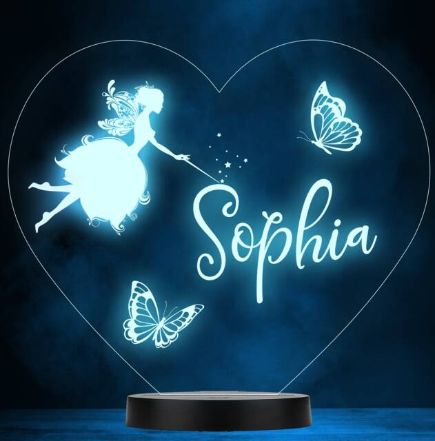 Girls Fairy Butterflies Heart Personalised Gift Colour Change Lamp Night Light - image 1