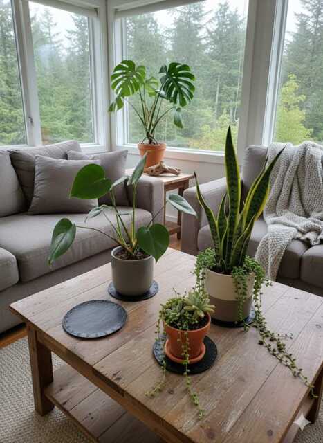 Set Of 4 Leather Plant Coasters - Table Protectors Large - image 1