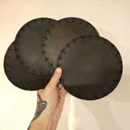 Set Of 4 Leather Plant Coasters - Table Protectors Large - thumbnail 3