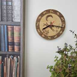 Leaping Hare Wooden Clock, Engraved Wood Wildlife Picture, Moon Gazing Animal Decoration, Farmhouse Style Natural Decor - thumbnail 2