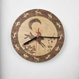 Leaping Hare Wooden Clock, Engraved Wood Wildlife Picture, Moon Gazing Animal Decoration, Farmhouse Style Natural Decor - thumbnail 3