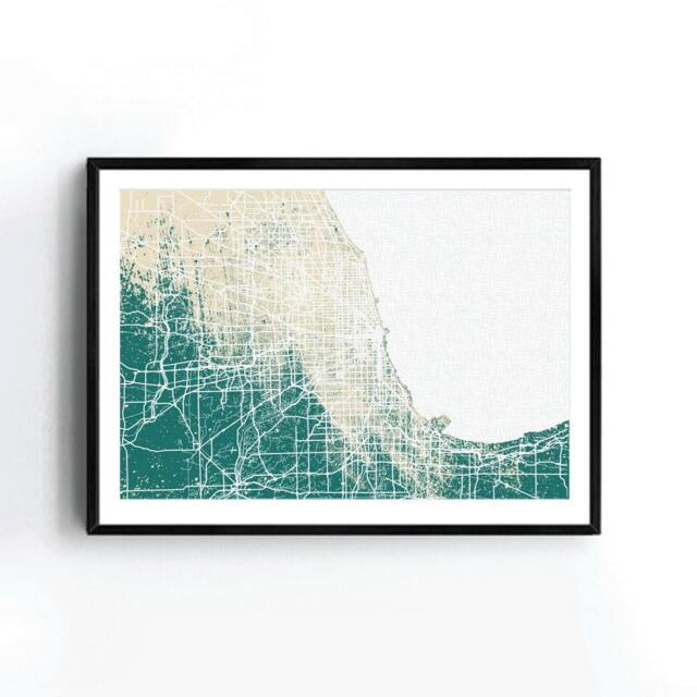 Chicago Street Map Watercolor Art Print, , Illinois Print - image 1