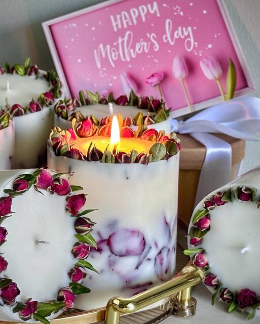 Dried Rose Soy Wax Candle - Unique Floral Home Decor, Valentine's & Mom Gift - image 1