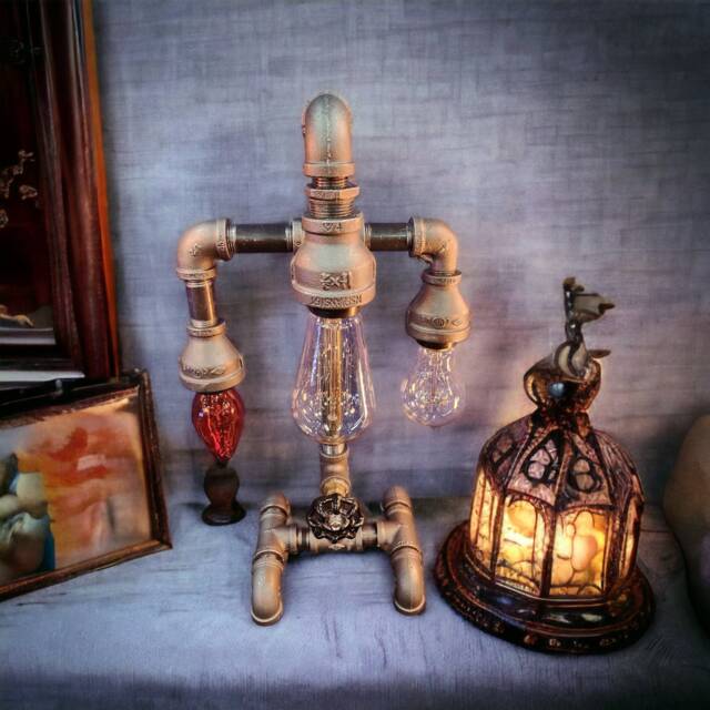 3 Bulb Desk Lamp-Dorm Lamp-Table Lamp-Rustic Lamp - Steampunk Lighting-Gifts For Men, Women-Industrial Lighting-Home Decor-Desk Accessories - image 1