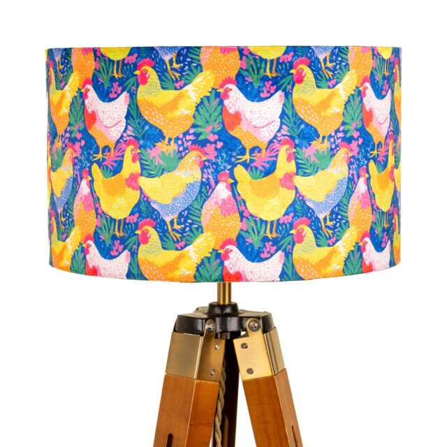 Bright Neon Chicken Print Velvet Lampshade 25cm 30cm 35cm 40cm 45cm - Drum Lamp Shade Handmade Home Decor Ceiling Chickens Hens County Farm - image 1