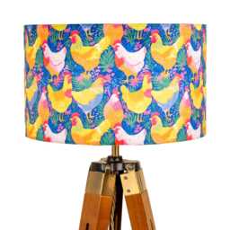 Bright Neon Chicken Print Velvet Lampshade 25cm 30cm 35cm 40cm 45cm - Drum Lamp Shade Handmade Home Decor Ceiling Chickens Hens County Farm - thumbnail 1