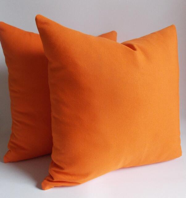 Set Of 2 Orange Cotton Canvas Pillow Covers Solid Decorative Throw Pillows - image 1