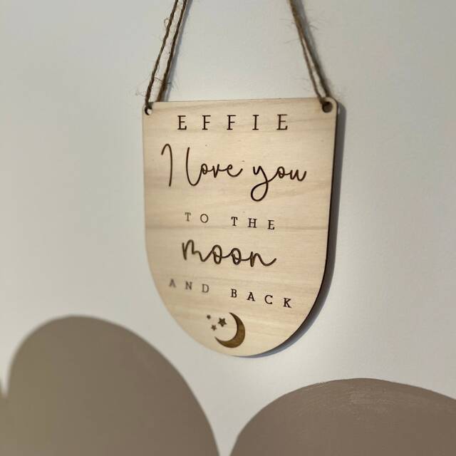 I Love You To The Moon & Back Wall Plaque - Personalised Nursery Decor Sign For Baby's Room Wooden Gift Her - image 1