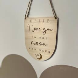 I Love You To The Moon & Back Wall Plaque - Personalised Nursery Decor Sign For Baby's Room Wooden Gift Her - thumbnail 1