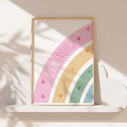 Set Of 3, Positivity Print, Girls Affirmation Rainbow Bedroom Prints, Loved, Nursery Wall Art - thumbnail 2