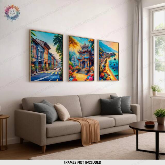 Penang Travel Poster Prints - Set Of 3 Posters - Wall Art Decor Malaysia Illustration Artwork Gift Malaysian Gifts - image 1