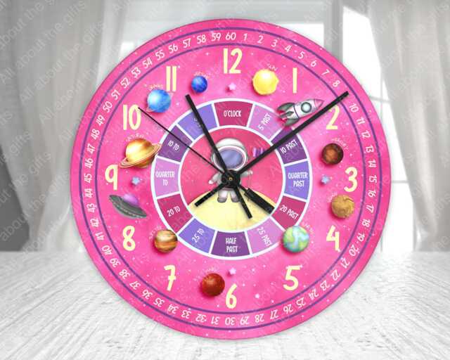 Kids Outer Space Theme Clock, Glass Wall Childs Learning For Boys & Girls - image 1