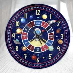Kids Outer Space Theme Clock, Glass Wall Childs Learning For Boys & Girls - thumbnail 3