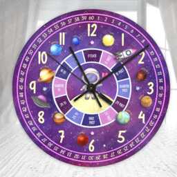 Kids Outer Space Theme Clock, Glass Wall Childs Learning For Boys & Girls - thumbnail 2