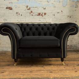 Black Velvet Chesterfield Snuggle Chair, British Handmade - thumbnail 2