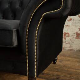 Black Velvet Chesterfield Snuggle Chair, British Handmade - thumbnail 3