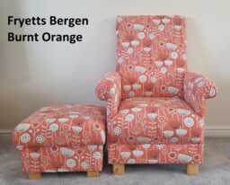 Fryetts Bergen Floral Adult Armchair & Footstool Set - Ochre Accent Chair Nursery Flowers Blue Orange Chairs