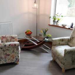 Fryetts Bergen Floral Adult Armchair & Footstool Set - Ochre Accent Chair Nursery Flowers Blue Orange Chairs - thumbnail 4