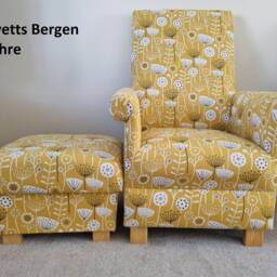 Fryetts Bergen Floral Adult Armchair & Footstool Set - Ochre Accent Chair Nursery Flowers Blue Orange Chairs - thumbnail 2