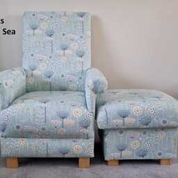 Fryetts Bergen Floral Adult Armchair & Footstool Set - Ochre Accent Chair Nursery Flowers Blue Orange Chairs - thumbnail 3